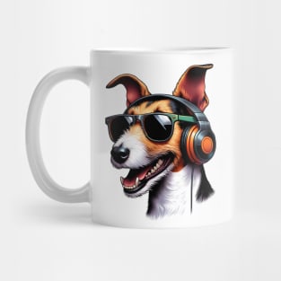 Smooth Fox Terrier Smiling DJ with Headphones and Sunglasses Mug